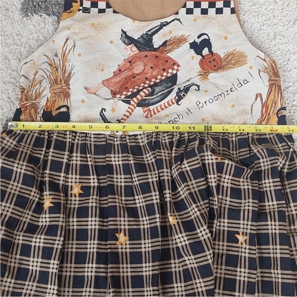 🧡 Rare Vintage Handmade Halloween Witch Black Cat Pumpkin Harvest Dress M - Picture 7 of 8
